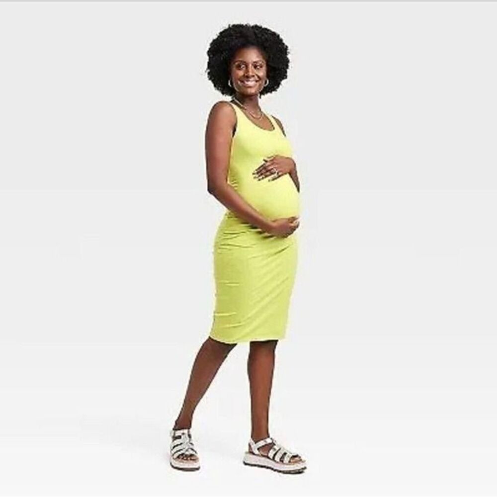Women's Isabel Maternity Sleeveless Bodycon Ruched Maternity Dress Green XS